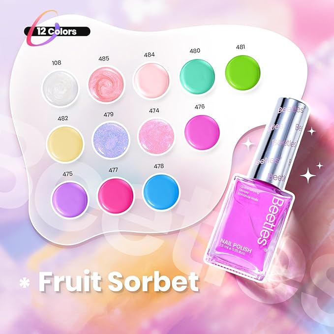 Beetles Nail Polish Set 12 Colors Neon Hot Pink Green Blue Yellow Purple Quick Dry Nail Polish Kit Air Dry Fingernail Pastel Nail Lacquer DIY Travel Home