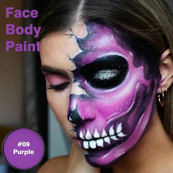 Purple Face Body Paint Makeup 30G,Professional Stage Screen Halloween,Face Body Paint Makeup for Halloween Costume Theater Dress-Up Ursula Sea Witch Widowmaker Amethyst Makeup-09
