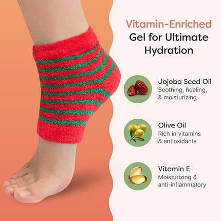 ZenToes Moisturizing Socks for Cracked Heel Treatment, Vitamin E, Olive Oil and Jojoba Oil Heel Socks, Stocking Stuffers for Women, Spa Self Care Gifts for Women (Holiday Stripes, Regular)