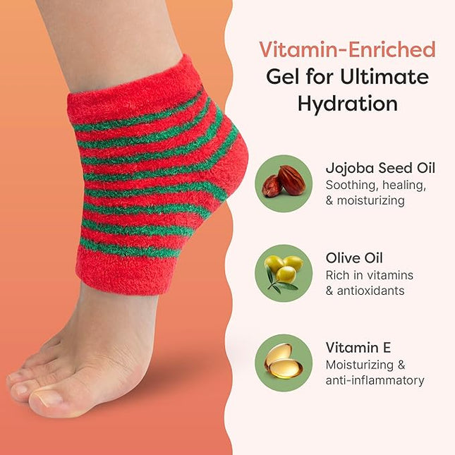 ZenToes Moisturizing Socks for Cracked Heel Treatment, Vitamin E, Olive Oil and Jojoba Oil Heel Socks, Stocking Stuffers for Women, Spa Self Care Gifts for Women (Holiday Stripes, Regular)