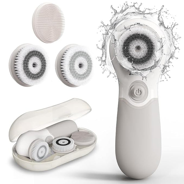 Face Scrubber with 3 Brush Heads & 2 Speeds - Deep Cleaning, Exfoliating, and Massaging for All Skin Types - Facial Cleansing Brush Includes Silicone Head, Travel Case & Free-Plastic Packaging