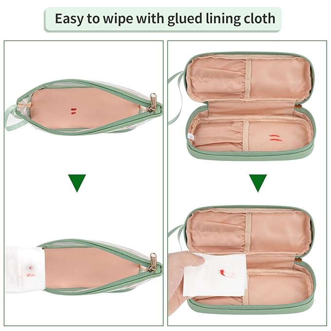 Ethereal Clear Makeup Bag, Green TSA Approved Toiletry Bag with Brushes Compartment Small Travel Make up Bags for Women