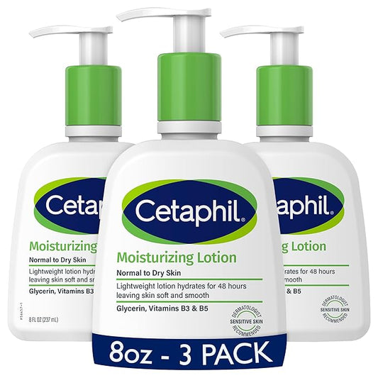 Cetaphil Face & Body Moisturizer, Hydrating Moisturizing Lotion for All Skin Types, Suitable for Sensitive Skin, NEW 8 oz Pack of 3, Fragrance Free, Hypoallergenic, Non-Comedogenic