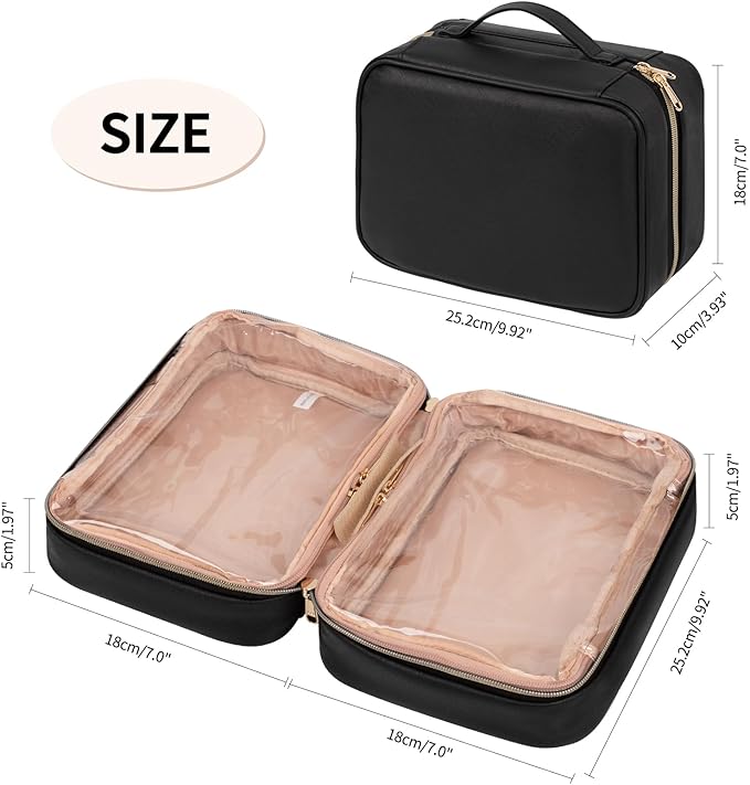OCHEAL Makeup Bag, Makeup Travel Bag Large Capacity Waterproof Cosmetic Organizer Bag, with Makeup Brush Compartment & Handle for Women Girls Travel Toiletry Accessories-Black