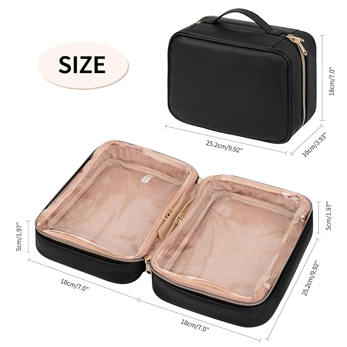 OCHEAL Makeup Bag, Makeup Travel Bag Large Capacity Waterproof Cosmetic Organizer Bag with Makeup Brush Compartment & Handle for Women Girls Travel Toiletry Accessories-Black