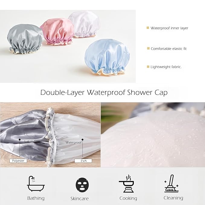 4 Pack Colorful EVA Shower Caps, Double Layered Waterproof, Reusable & Hard-Wearing, Premium Hair Preservation, Ideal for Personal Hygiene, Bathing & Spa, Everyday Hair Care Accessories