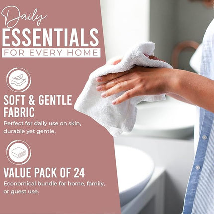 DAN RIVER 24 Pack Wash Cloths for Showering [12x12] - 100% Cotton Washcloths Premium Quality Flannel Face Cloths for Bathroom, Highly Absorbent and Soft Feel Wash Clothes, Dusty Pink