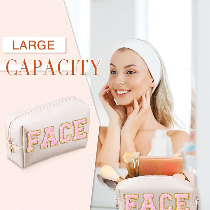 Sanwuta 9 Pcs Makeup Bags Bulk PU Double Zippers Cosmetic Bag Makeup Toiletry Pouch Portable Travel Organizers Case for Women Bachelorette Party End of The Year Bridesmaid Gift(Ivory White)
