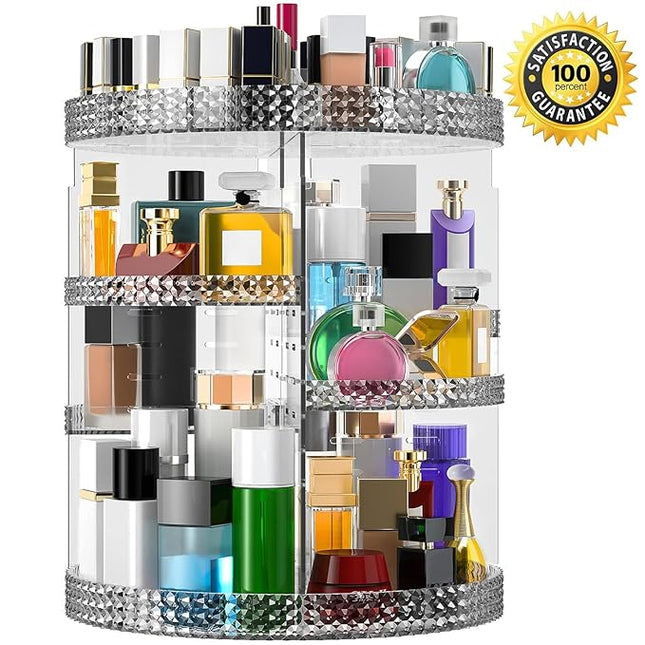 Rotating Makeup Organizer Countertop, Acrylic Makeup Storage Organizer Round, Large Cosmetic Organizer 7 Layers Large Capacity, Fits Makeup Brushes, Lipsticks, Bathroom, Vanity, Gray