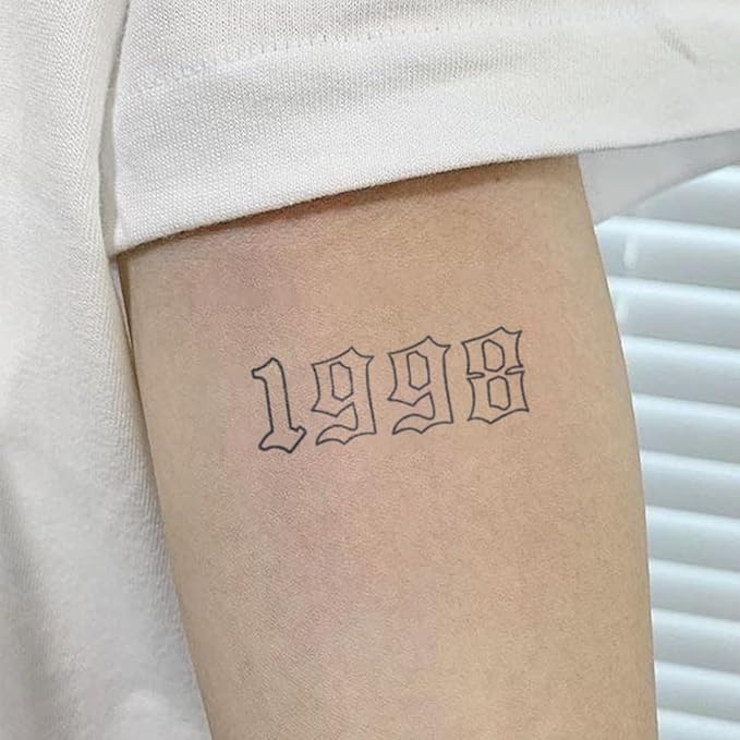 Old English Number Temporary Tattoos 0-9 – Gothic Style Customizable Fake Tattoos for Dates, Lucky Numbers, Realistic, Waterproof & Long-Lasting for Men & Women