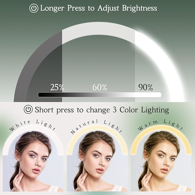 Rechargeable Wall Mounted Makeup Vanity Mirror with Lights,FUNTOUCH 8Inch Double Sided 1X 10X Magnifying Wall Mount Mirror,3 Color Lighting, Touch Screen Dimming,Extension Arm 360 Rotation Wall Mirror