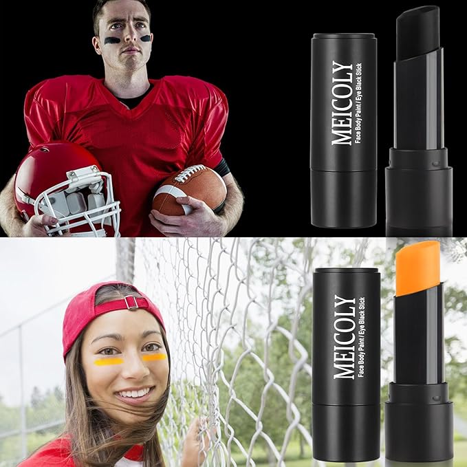 MEICOLY 2Pcs Black and Orange Face Body Paint Stick,Waterproof Face Paint for Halloween Pumpkin Tiger Lion Cosplay Makeup,Eye Black Stick for Baseball/Softball/Football/Lacrosse