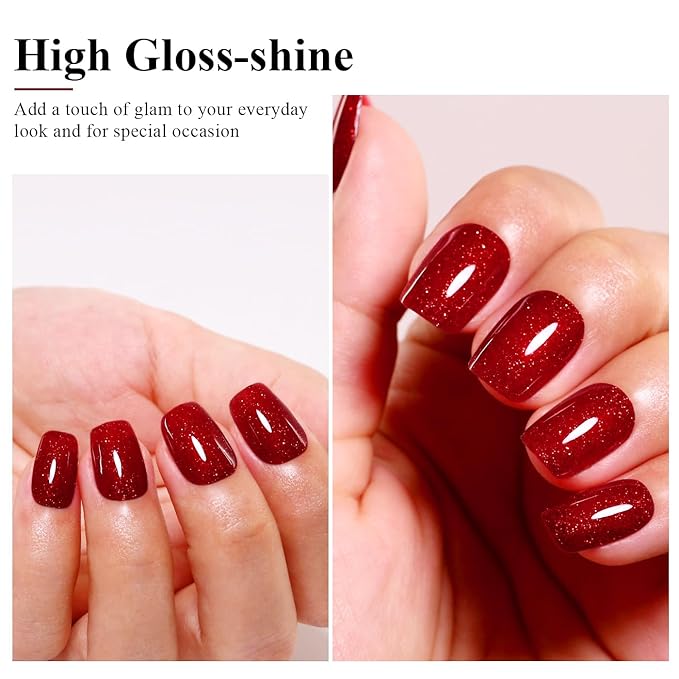 Imtiti Glitter Gel Nail Polish, Red Glitter Gel Polish Soak Off LED U V Shimmer Sparkle Christmas Red Nail Gel Polish Fall Winter DIY Nail Art Starter Manicure Salon 10ML