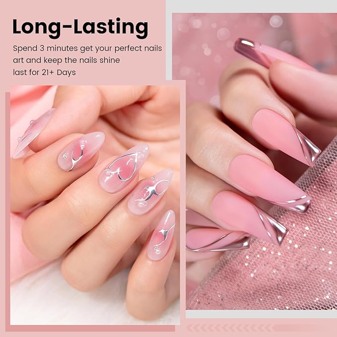 RARJSM Metallic Chrome Gel Liner Nail Art 3D Mirror Silver and Rose Gold Effect Gel Nail Polish 8ml Painting Build in Thin Brush Metal Painted Drawing Striper Gel Polish Curing Requires for Home Salon