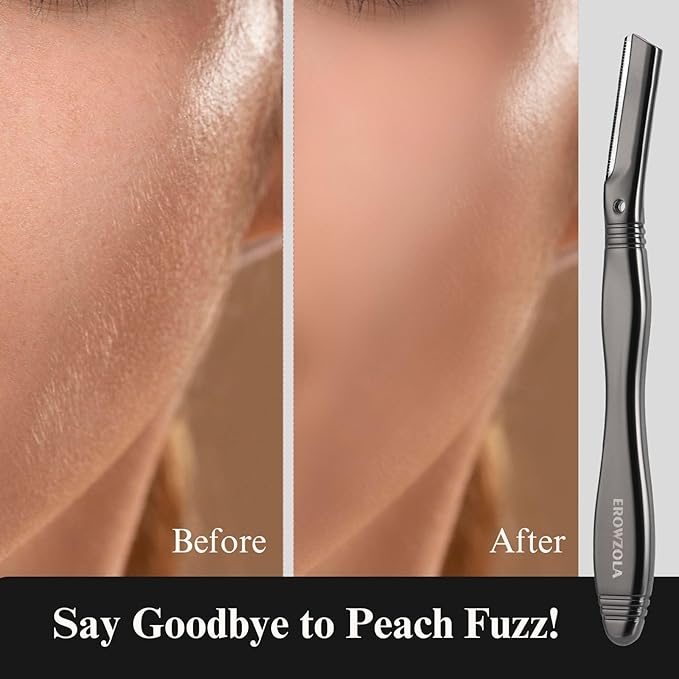 Eyebrow Razor for Women and Men, Face Razors for Women, Dermaplane Razor with Protective Silicone Cover, Reusable Metal Handle with 6 Refill Blades, Skin Care Tool - Matte Black