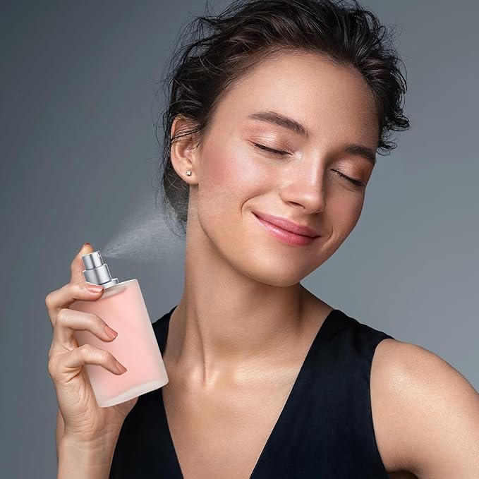 Tessco for you 12 Pcs 1.7 Ounces Perfume Bottles Empty Frosted Glass Spray Bottles 100ml Refillable Atomizer Perfume Dispenser Fine Mist Atomizer Cosmetic Make up Container(Silver Gray)