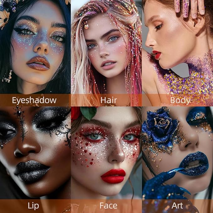 Body Glitter Stick Red Face Glitter Silver Brown Hair Glitter Halloween Face Paint Rave Makeup Glitter Festive Face Gems Christmas Fine Chunky Glitter Stick for Women Girls 2Pack