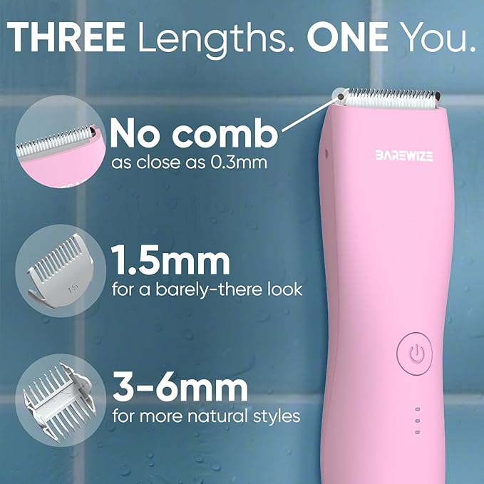 Bikini Trimmer for Women, Pubic Hair Trimmer | Waterproof, USB-C Rechargeable, LED Light, Replaceable Blade | Electric Razors for Women, Electric Lady Shaver (Blush Pink)