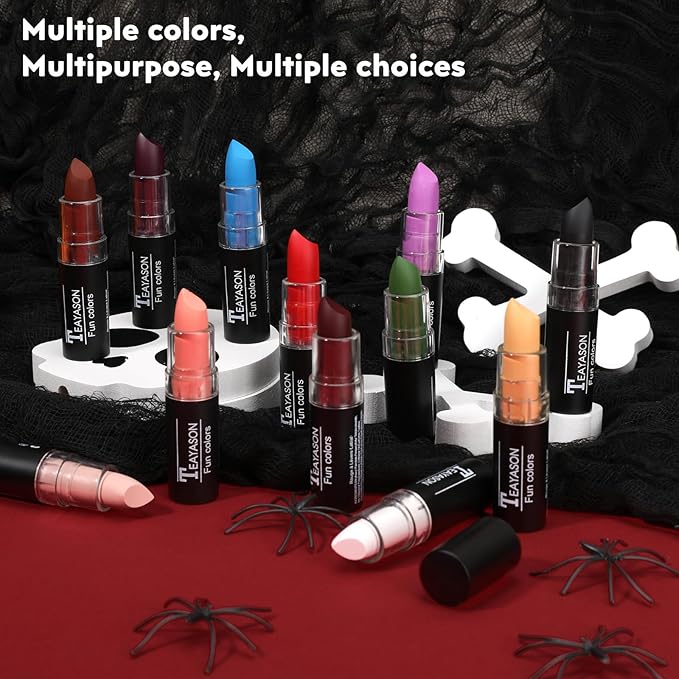 Red Blue Black Face Paint Halloween Makeup Kit, Matte Lipstick Set Football Baseball Eye Black Stick, Body Paint Face Makeup for Halloween Zombie Clown Vampire Joker