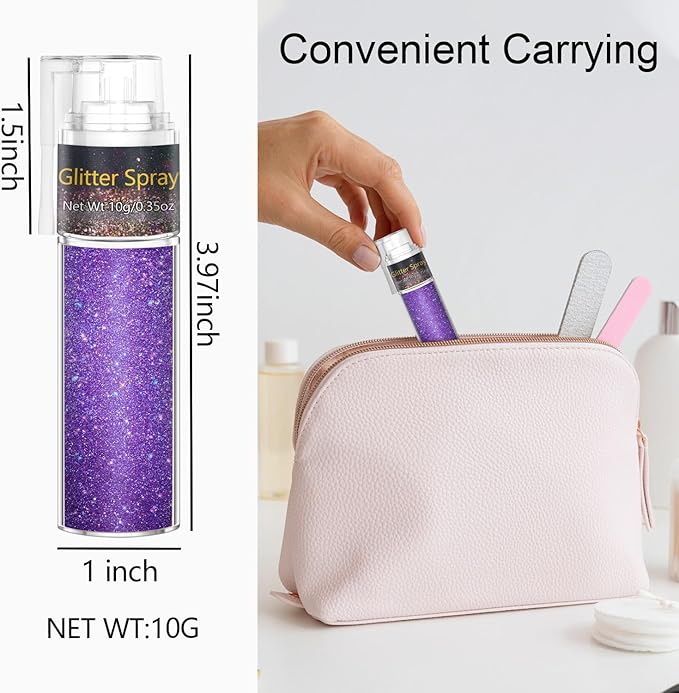 Hair and Body Glitter Spray, 1PC Sparkling Purple Hair Glitter Extra Fine Face Shimmer Powder for Clothes, Festival Loose Sparkle Powder for Rave Clothes Nail Art Easter Halloween Crafts (Purple)