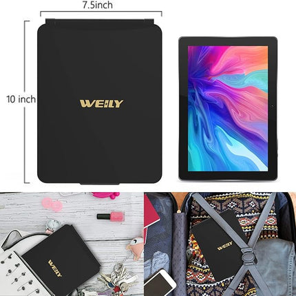 WEILY Portable Travel Mirror Makeup Mirror with 72 LED Lights, Touch Screen Three Colors Dimmable,Ultra Thin, 2000 mAh USB Rechargeable Foldable Cosmetic Mirror（Black）