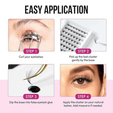 DIY Wispy Individual Lash Clusters 96pcs 20D D Curl 0.07 9-16mm Mixed Lengths - Eyelash Clusters Wispy Volume Natural Look Eyelash Extension at Home by Eyesy Lash