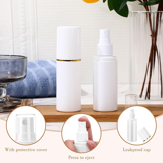 80 Pack 2 oz Plastic Spray Bottles Fine Mist Travel Spray Bottles with Pump Cap Double Cap Refillable and Reusable Empty Plastic Containers for Travel Cosmetic Essential Oils Perfume (White)