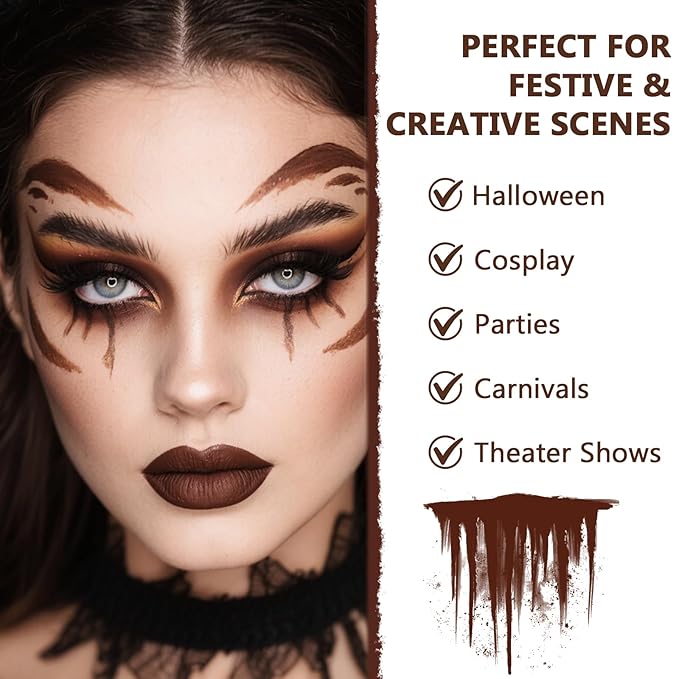 Face Body Paint Kit for Kids & Adults, Non-Toxic Water-Based Professional Face Painting Palette with Brushes for Halloween Clown Goth Vampire SFX Makeup, Art Stage Cosplay Parties, Brown