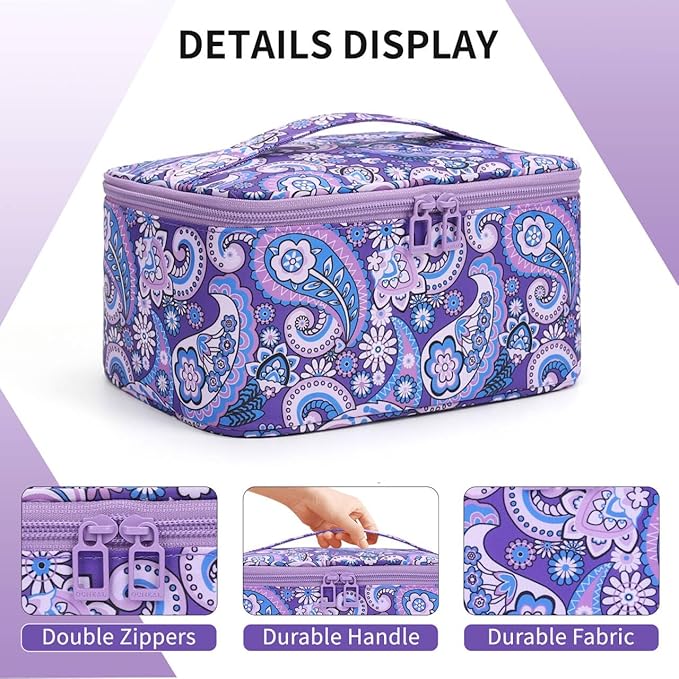 OCHEAL Makeup Bag - Portable Large Capacity Travel Cosmetic Case for Women with Handle and Divider Toiletry Organizer for Girls on the Go -Purple