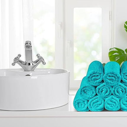 Softolle 100% Cotton Washcloths 24 Pack (12x12 Inches) Soft, Highly Absorbent Washcloth, Face Towels, Wash Cloths for Face, Ring Spun, Bulk Pack (Turquoise)
