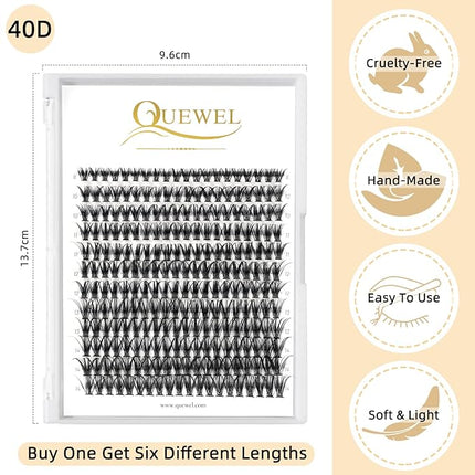 QUEWEL Cluster Lashes 240Pcs Individual Lashes 40D 0.07D Curl Mix8-14mm Lash Extensions Clusters Lashes Soft&Natural False Eyelashes Individual DIY Eyelash Extension at Home(40D 0.07D MIX8-14)