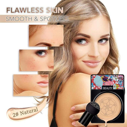 NUIBO 2PCS Air Cushion CC Cream Mushroom Head, Moisturizing Concealer Makeup Base, Primer Liquid Foundation Long Lasting with Two Mushroom Makeup Sponges【2 X Ivory】