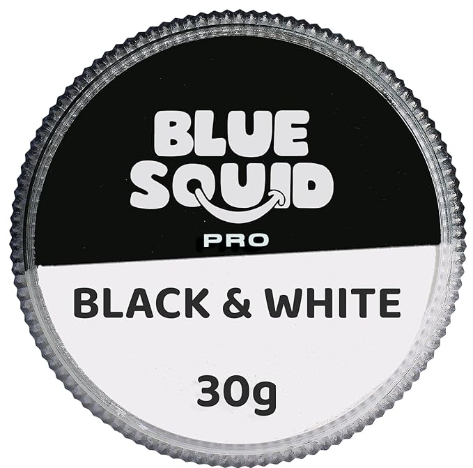 Blue Squid Face Paint Water Based Single Cake Professional Face & Body Paint - Water Activated, Kids Adults Face Painting for Costume, Halloween Makeup, Cosplay - Split Black & White Face Paint 30g