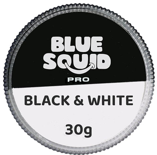 Blue Squid Face Paint Water Based Single Cake Professional Face & Body Paint - Water Activated, Kids Adults Face Painting for Costume, Halloween Makeup, Cosplay - Split Black & White Face Paint 30g
