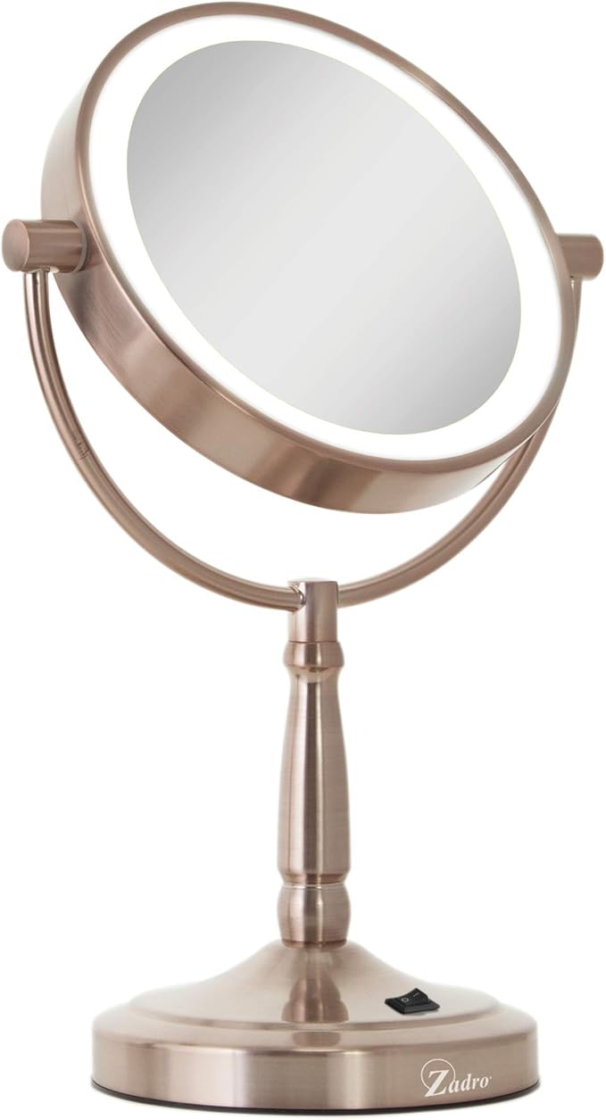 Zadro 9" Round LED Makeup Mirror with Lights and Magnification 5&10X/1X AA Battery Operated Swivel Lighted Makeup Mirror