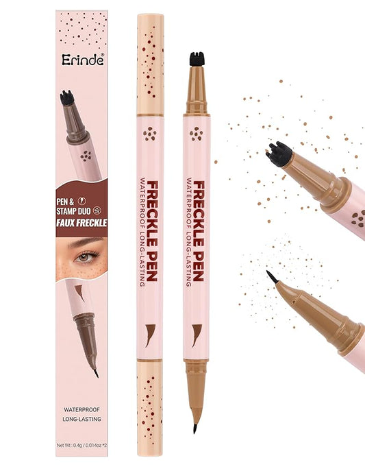 Erinde 2-In-1 Dual-Ended Freckle Pen & Freckle Stamp, Waterproof Freckles Makeup Kit with Precise Curved Tip for Natural, Lifelike Faux Freckles, Long-Lasting Quick Dry Smudge-Proof Fake Freck Pen, 01