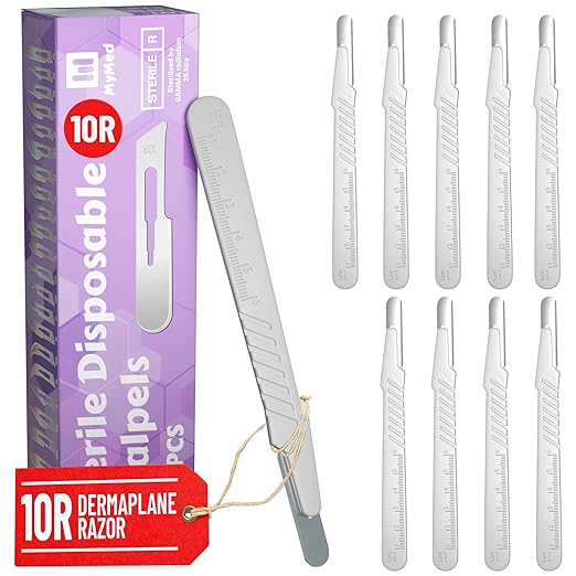 Disposable 10r Blades Dermaplaning Scalpels - Pack of 10 Dermaplane Razors for Women Face, Scalpel Blades, Sterile