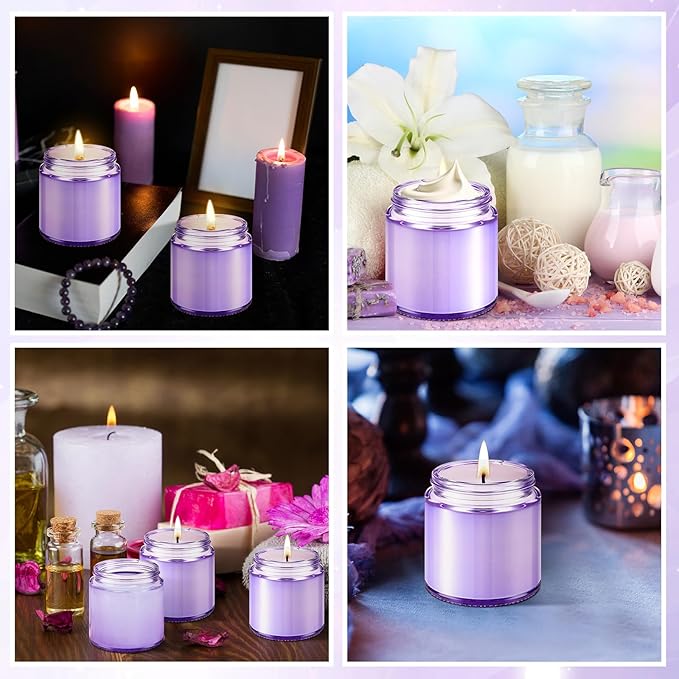 Norme 12 Pcs 4 oz Glass Jars with Lids Leakproof Round Airtight Empty Cosmetic Jars with Inner Liners Lid for Storing Lotions Powder Ointments Candle Making Tins (Light Purple)