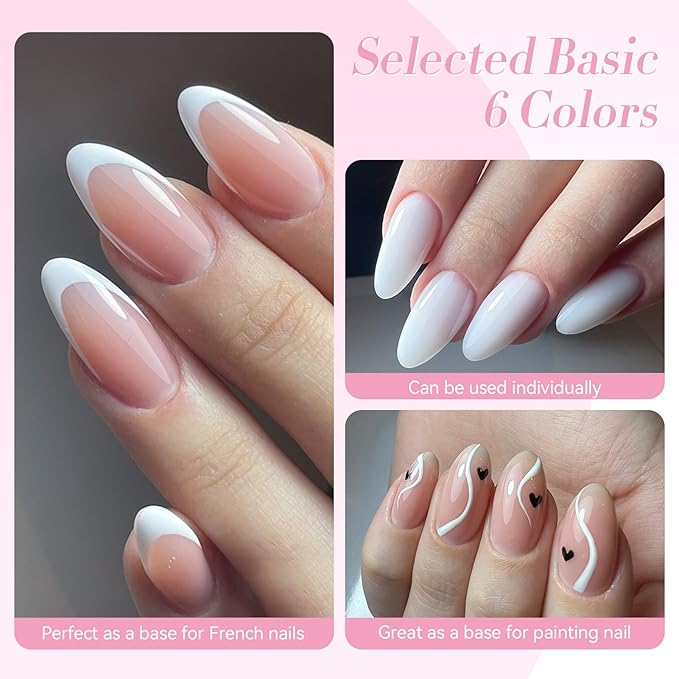 Born Pretty French Manicure Gel Nail Polish French Base Color Gel Polish Jelly Gel Nail Polish Set Sheer Milky Jelly Nude Pink Gel Polish Nail Art DIY at Home 6PCS