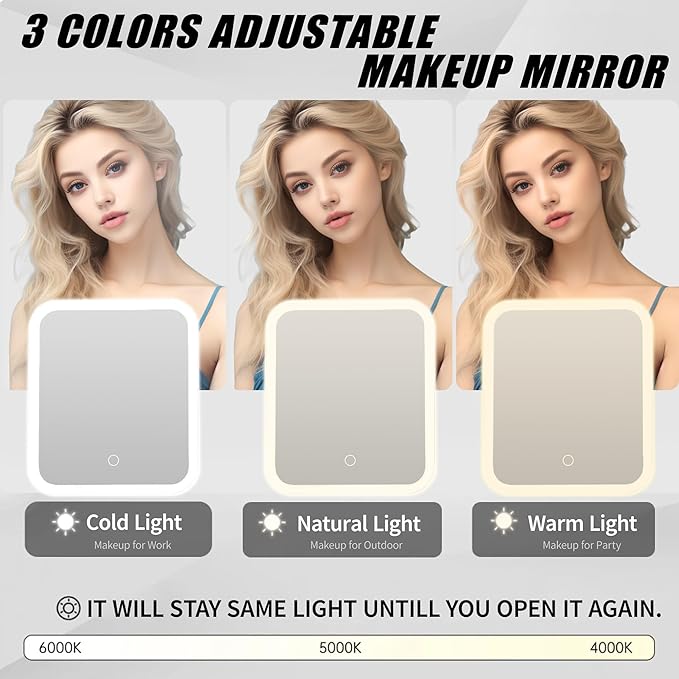 Travel Makeup Bag with LED Mirror, Cosmetic Train Case with Lighted Mirror, Waterproof Makeup Organizer Case for Brush Holder Storage, Travle Toiletry Bag for Women Gift