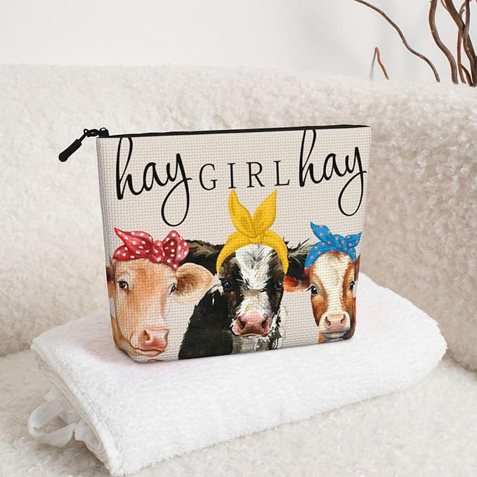 MOLAIGIN Girl Cow Cosmetic Bag For Women, Travel Makeup Bag, Toiletry Zipper Bag, Large Capacity Aesthetic Cases