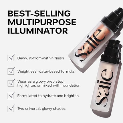 Saie Glowy Super Gel - Hydrating Makeup Primer and Illuminating Glow Serum Enriched with Vitamin C and Squalane Oil - All-Over Liquid Highlighter Makeup for Instant Glass Skin - Sunglow (1 oz)