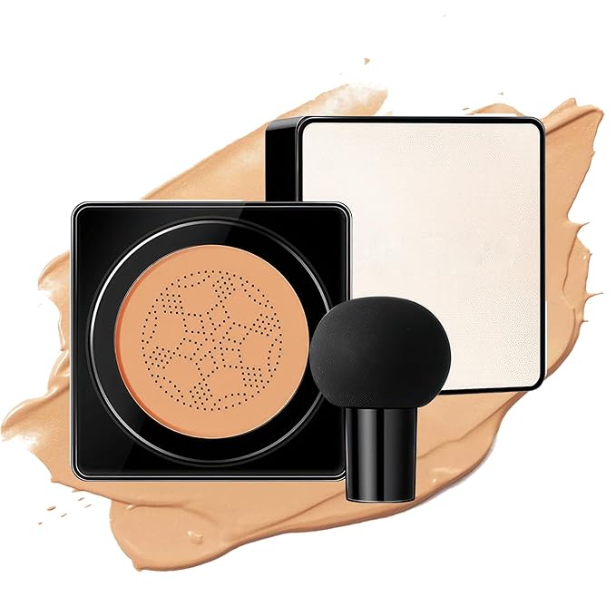 Air Cushion CC Cream - Long-Lasting Brightening Mushroom Head BB Cream Foundation for Face Makeup, Moisturizing Full Coverage Self Adjusting Concealer for Even Skin Tone (Medium Deep, 1 PCS)