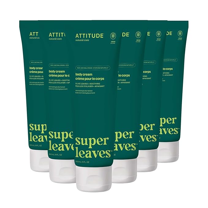 ATTITUDE Body Cream, Moisturizer for Dry Skin, EWG Verified, Vegan & Dermatologist-Tested, Deep Hydration, Pear & Amber Scent, 8 Fl Oz (Pack of 6)