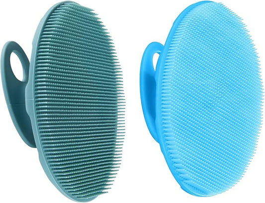 INNERNEED Food-Grade Soft Silicone Body Cleansing Brush Shower Scrubber, Gentle Exfoliating and Massage for All Kinds of Skin (Blue+Dark Green)