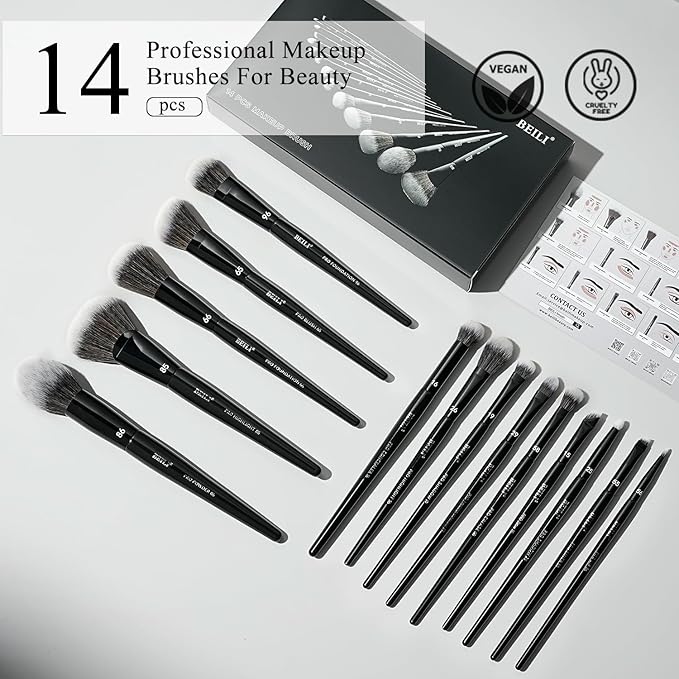 BEILI Makeup Brushes 14Pcs Professional Eyeshadow Brush Set Premium Synthetic Makeup Brushes for Liquid, Cream & Powder Eyeshadow
