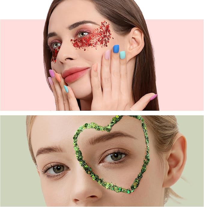 Teenitor Face Glitter, 9 Jars Body Glitter Gel, 9 Colors Makeup Gel Glitter for Face and Body, Hair