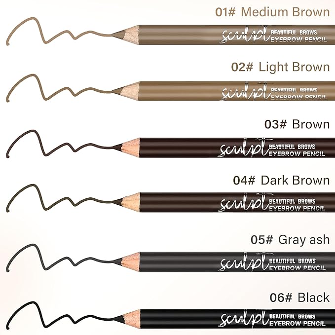 6Pcs Eyebrow pencil wooden，Brow Kit with Brush and Sharpener，Eyebrow Pencils for Women，Fine Tip Eye Brow Eye Liner for Eye Makeup,Shapes, Defines, Fills Brows (Blackest Black-06)
