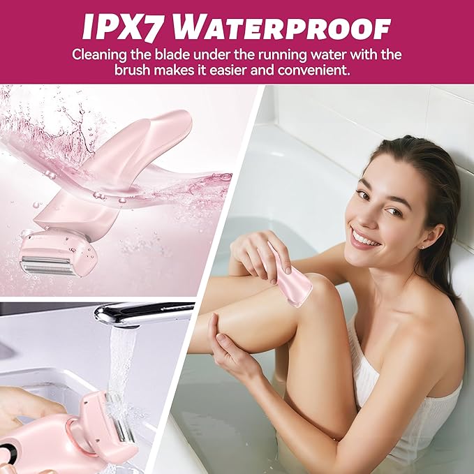 2 in 1 Electric Shaver for Women Wet Dry Dual Use IPX7 Waterproof with LED Display USB Recharge Dock Dry Use Body Hair Trimmer and Facial Hair Remover for Bikini Underarm Leg Arm Face (Pink)
