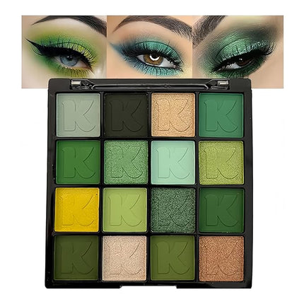 K'APEINE Green Eyeshadow Palette, Matte Glitter Eye Shadow Palette Pigmented Eye Makeup Palette 16 Colors Goth Eyeshade Kit for Rave Parties, Music Festival, Performance, Costume and Halloween